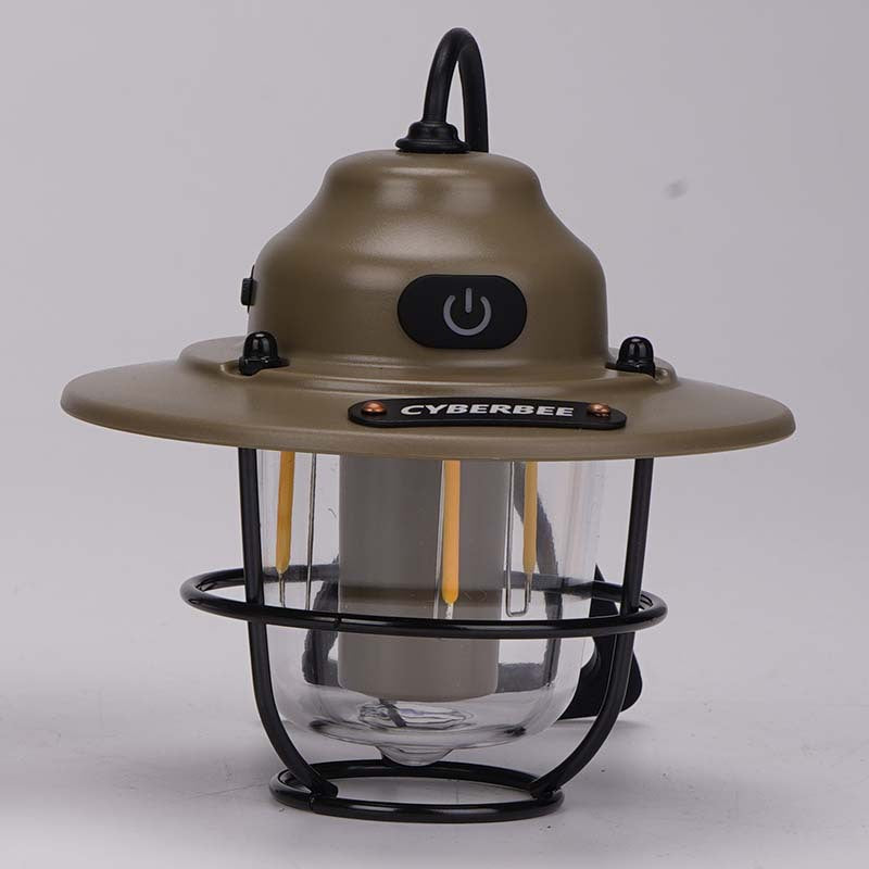 Retro LED Camping Lantern with Multiple Light Modes - USB Rechargeable, Hanging Design(Green)