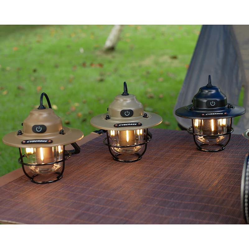 Retro LED Camping Lantern with Multiple Light Modes - USB Rechargeable, Hanging Design(Green)