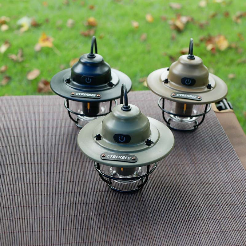 Retro LED Camping Lantern with Multiple Light Modes - USB Rechargeable, Hanging Design(Khaki)