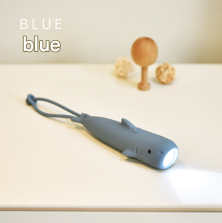 Blue Adorable Shark Silicone LED Flashlight for Kids - USB Rechargeable, Dimmable Brightness, Portable Night Light