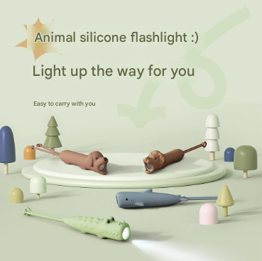 Blue Adorable Shark Silicone LED Flashlight for Kids - USB Rechargeable, Dimmable Brightness, Portable Night Light