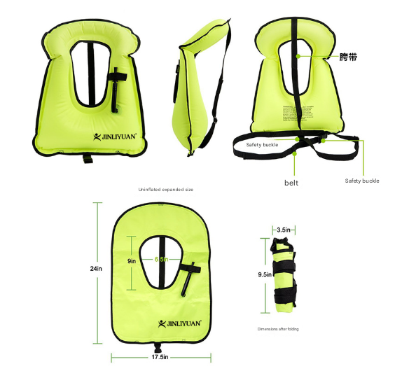 Fluorescent Green Adult Inflatable Snorkel Vest - Lightweight Buoyancy Aid for Swimming & Water Sports?