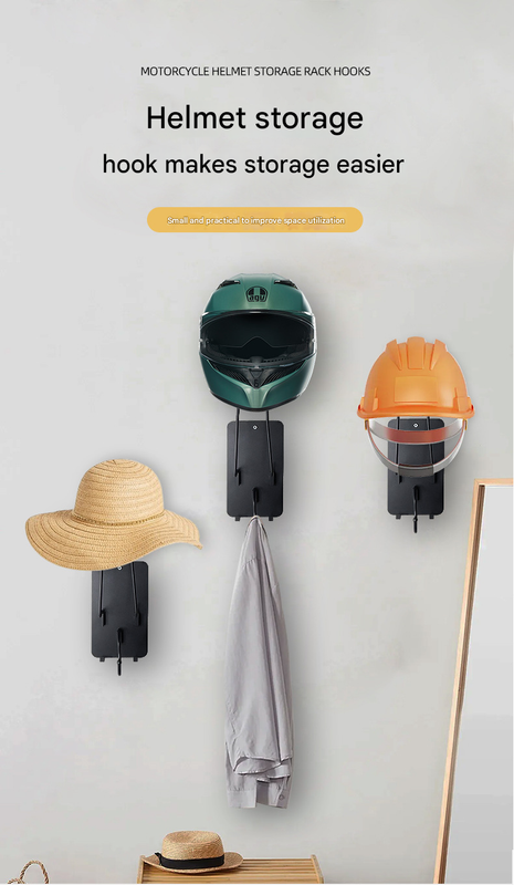 Wooden type Wall Mounted Motorcycle Helmet Holder - Heavy-Duty Gear Rack with Jacket Hook for Helmets, Coats & Accessories